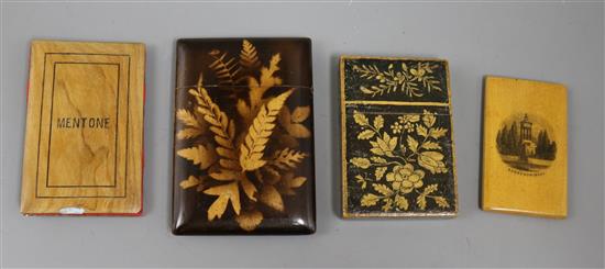 Four 19th century treen card cases, largest 11 x 8cm